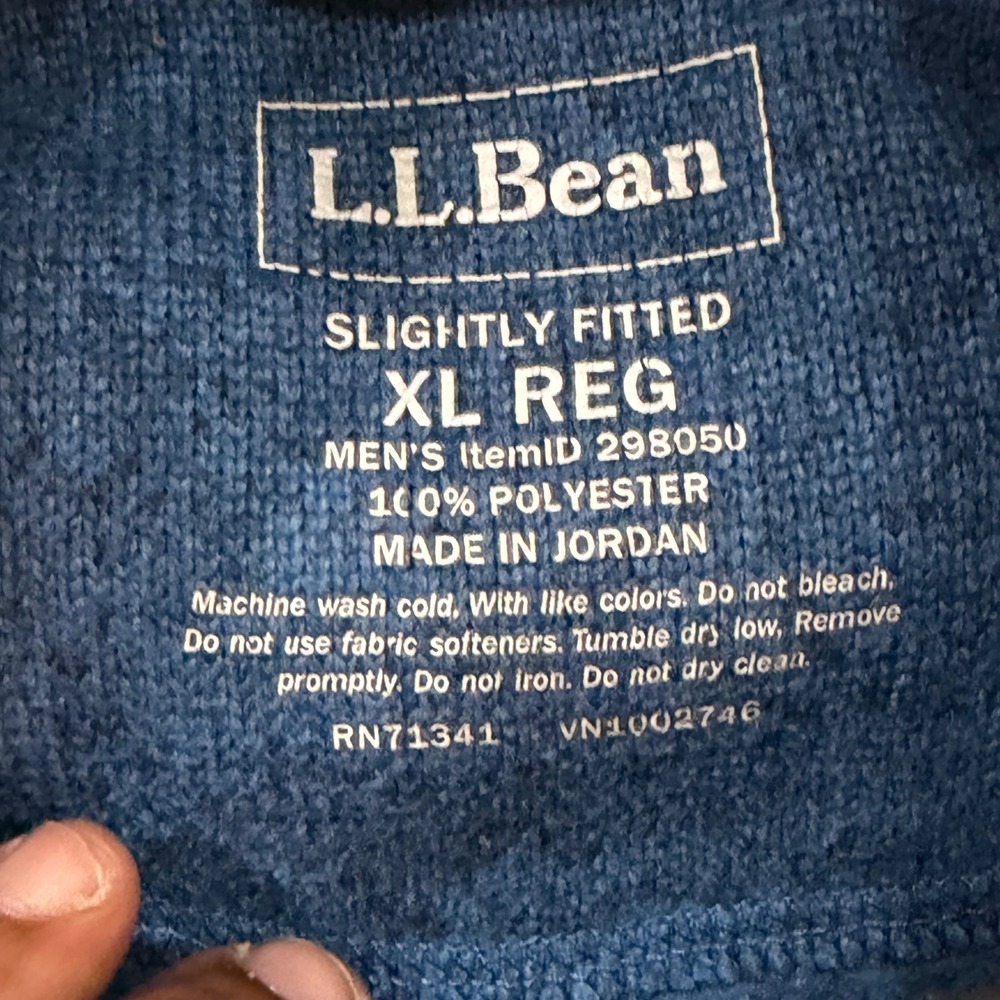 LL Bean Mens XL Sweater Fleece Pullover Blue Snap Neck Slightly Fitted - Picture 2 of 7